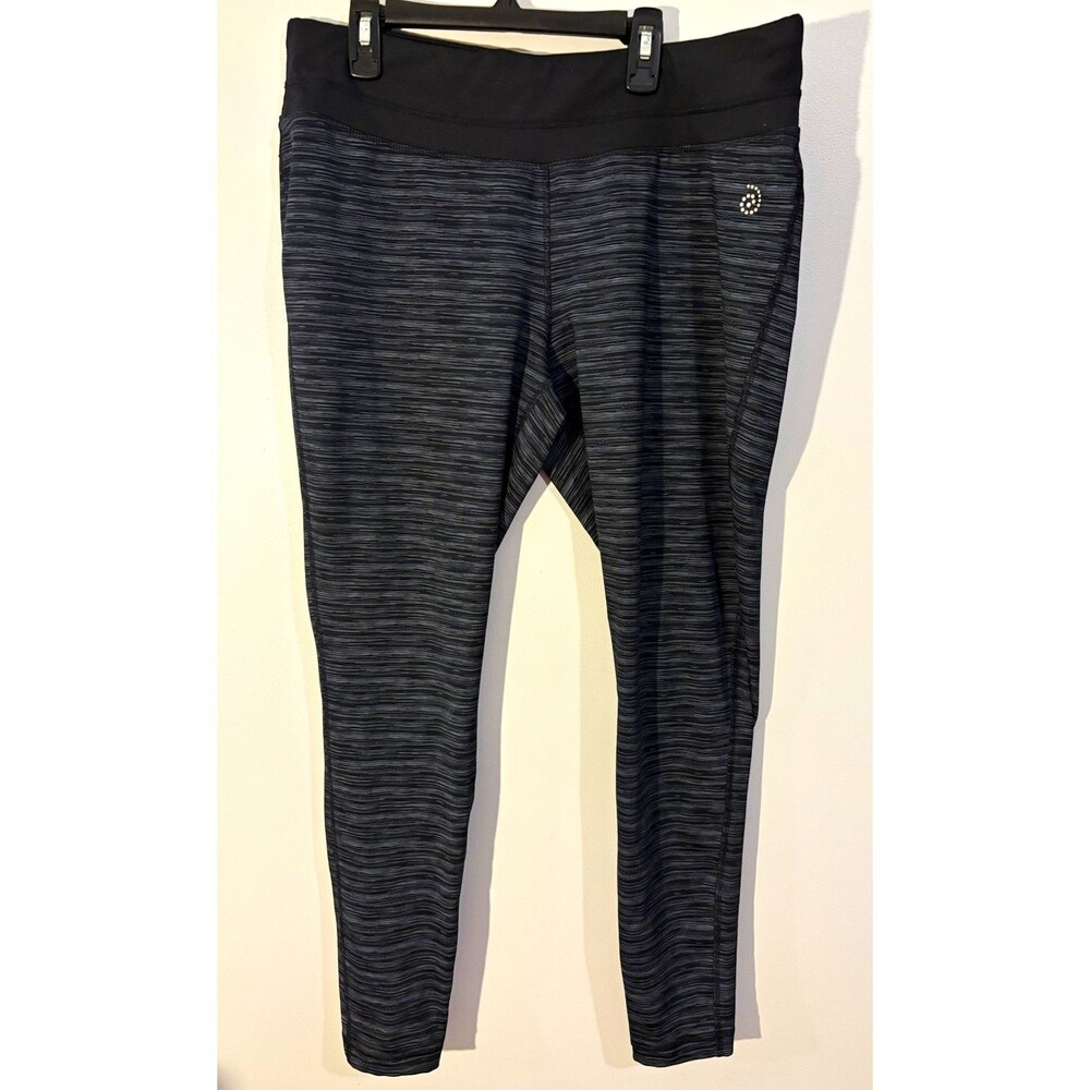 Be Inspired Women’s XL Black Gray Striped Ankle Leggings Stretch Yoga